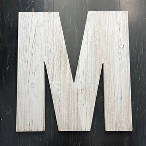 Light tan/off white wooden letter M interior decor decoration interior design